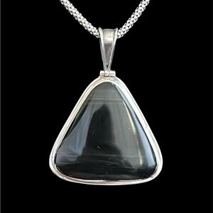 Vintage Mexican Large Sterling silver and obsidian pendant